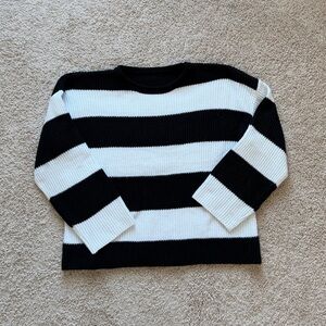 Classic Black and White Striped Women's Sweater - Size Large